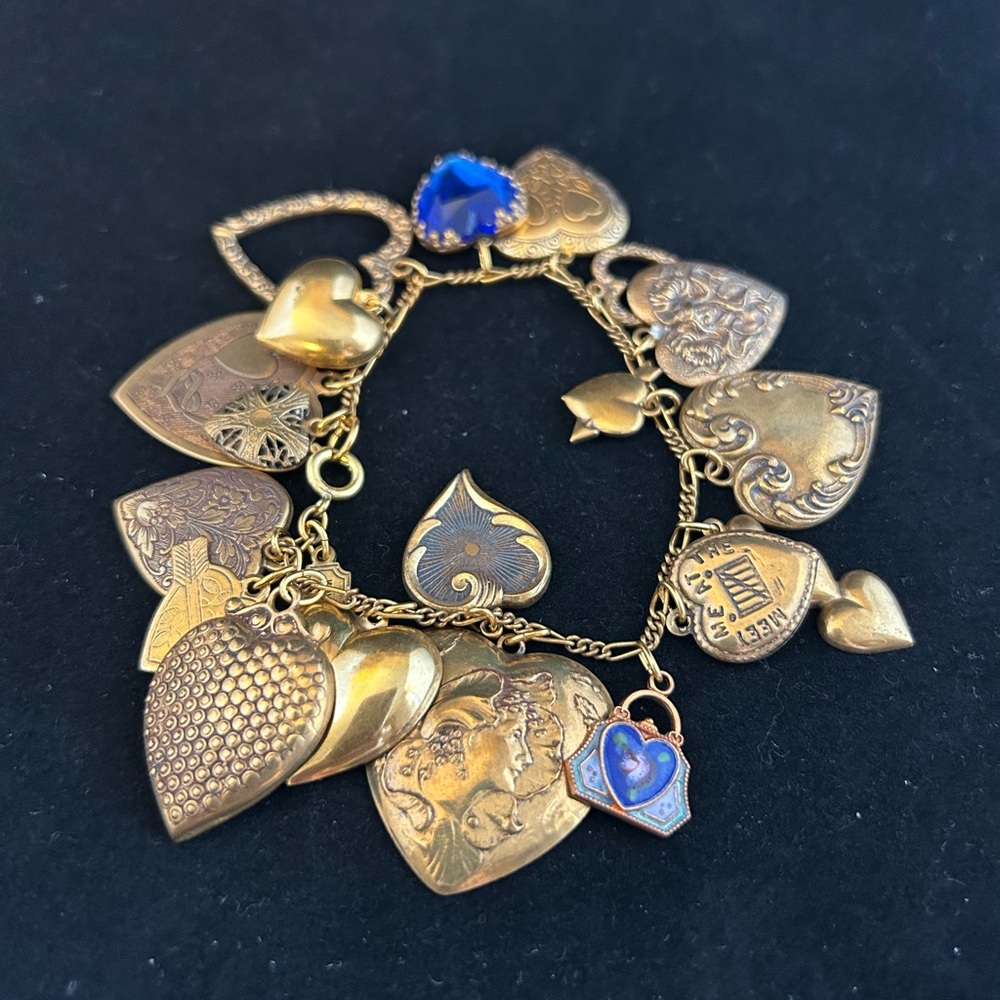 Gold-Tone Heart Charm Bracelet with Blue Accent - Women Jewelry - Picture 3 of 3
